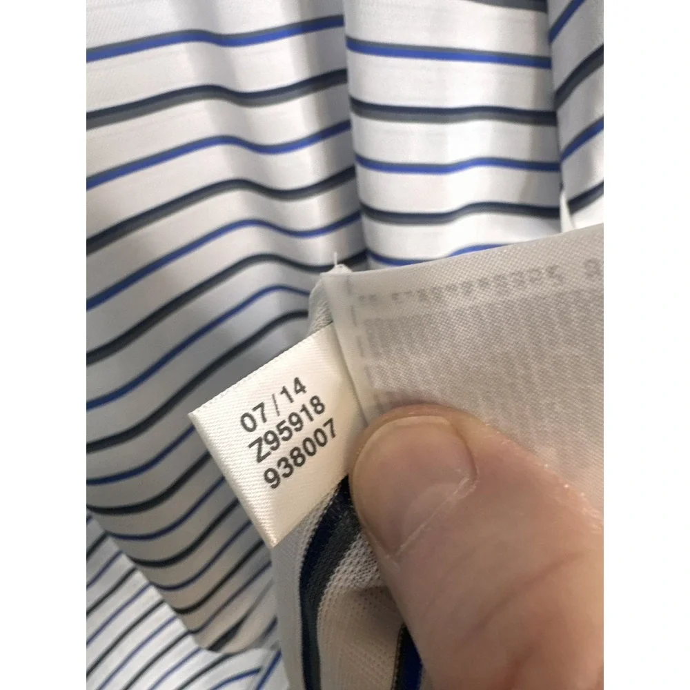 Adidas Golf Puremotion Polo Shirt Mens Large White Blue Striped‎ Z95918 NEW
